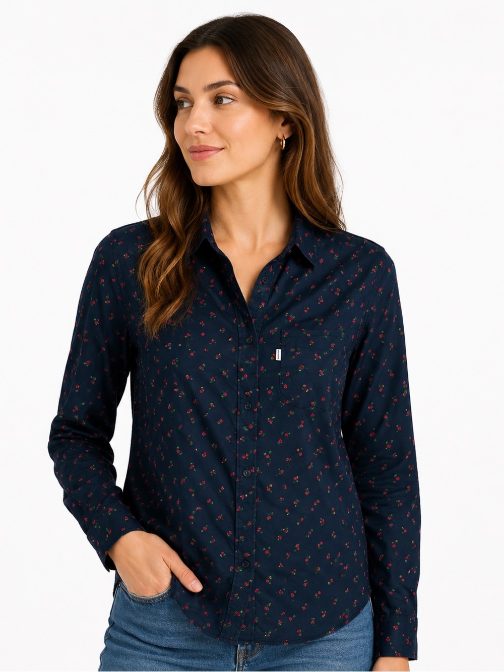Levi’s Vintage Floral Women’s Button Down Shirt Small S Black Red Classic Fit